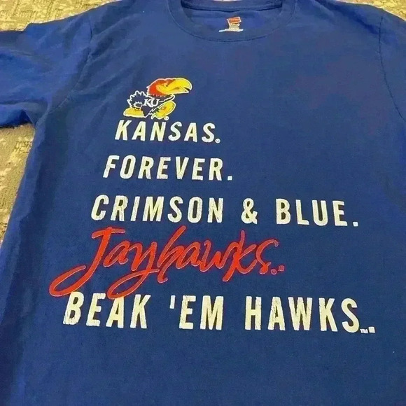 Kansas Jayhawks Hanes Short Sleeve Shirt Kansas Forever size Small color Blue - Picture 3 of 4